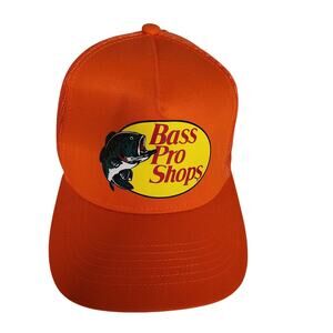 Bass Pro Shops Orange Hat Outdoor Fishing  Trucker Mesh Cap Adjustable SnapBack